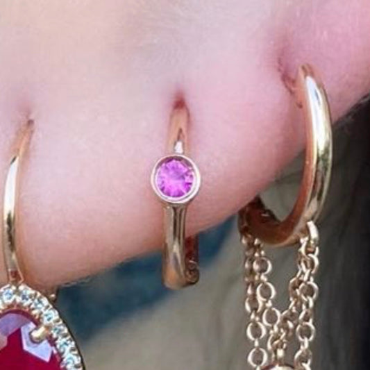 Ruby Single Bezel Huggies - Nina Segal Jewelry