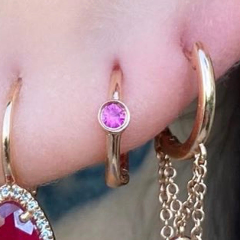 Ruby Single Bezel Huggies - Nina Segal Jewelry
