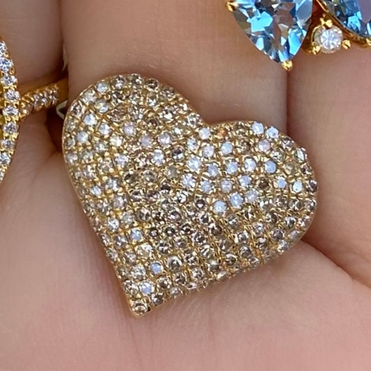 Big Rounded Pave Diamond Heart Ring - Nina Segal Jewelry