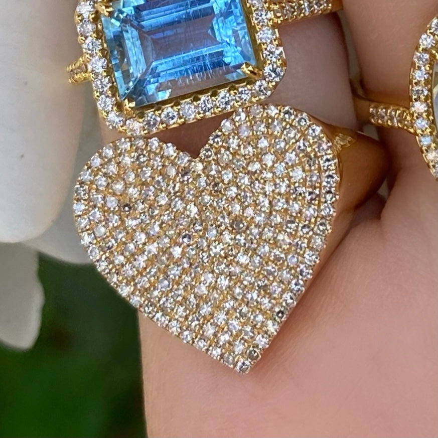 Big Diamond Heart Signet Ring - Nina Segal Jewelry