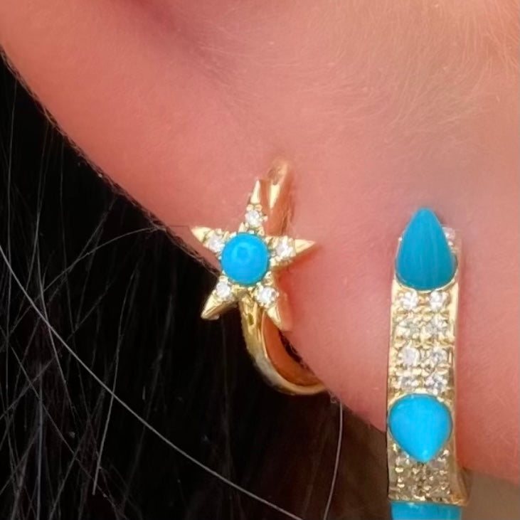 Star Diamond Turquoise Plain Huggies - Nina Segal Jewelry