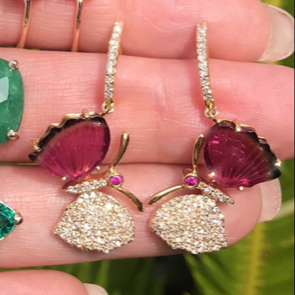 Watermelon Tourmaline Butterfly Diamond Earrings - Nina Segal Jewelry