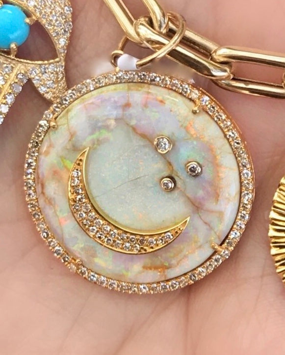 Mosaic Opal Diamond Moon Pendant - Nina Segal Jewelry