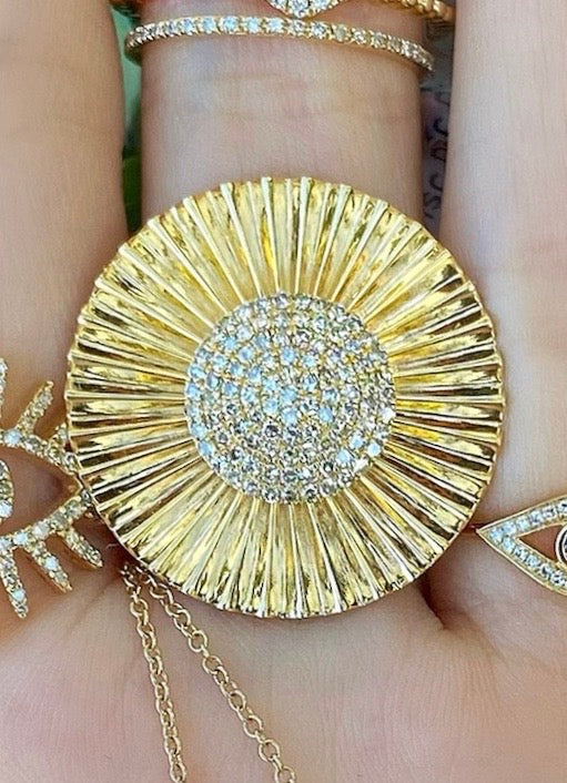 Large Gold Sun Disc Diamond Ring - Nina Segal Jewelry