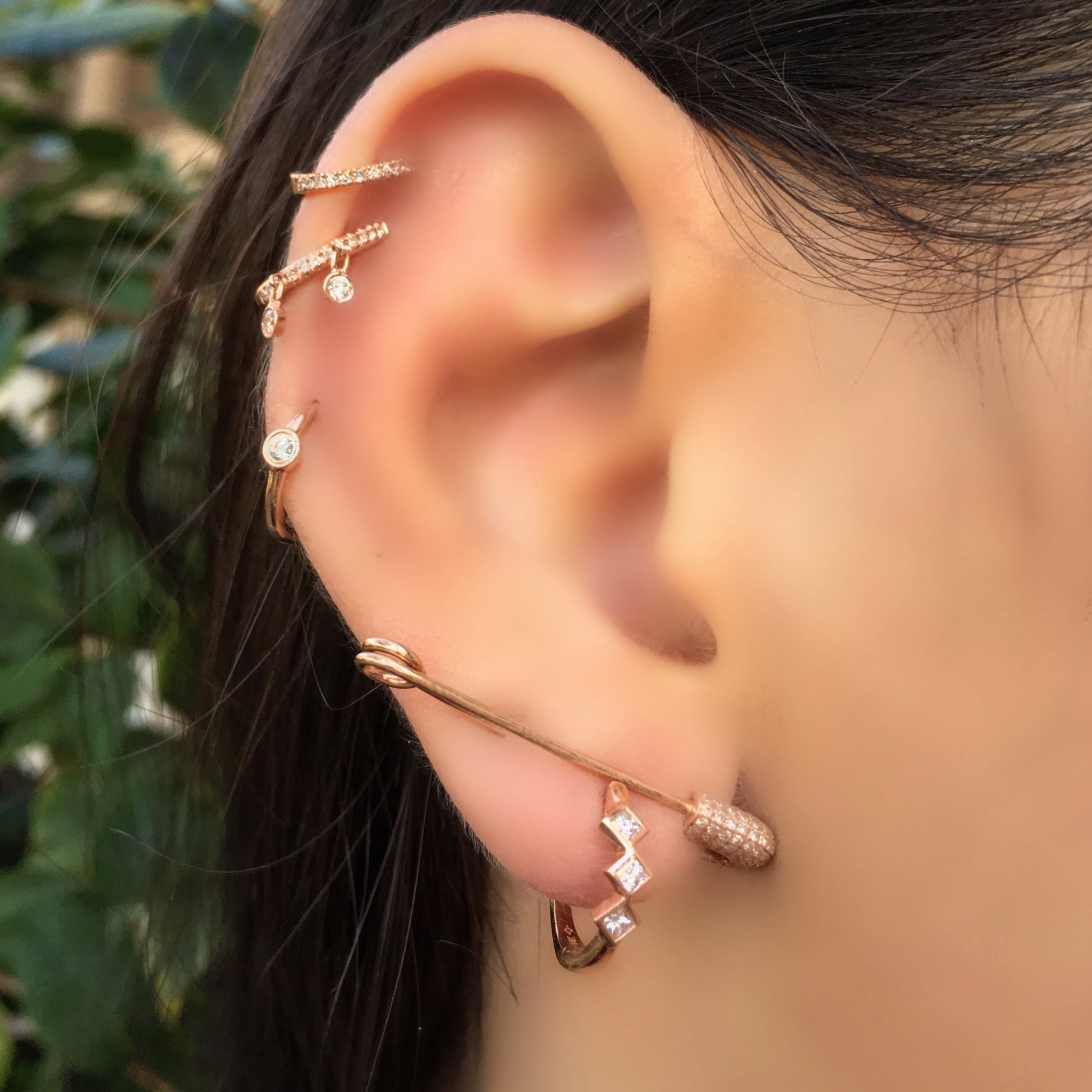 Pave Huggie With 2 Bezel Dangles - Nina Segal Jewelry