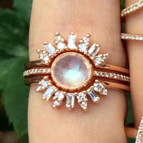 Moonstone Double Baguette Stacker Diamond Rings - Nina Segal Jewelry