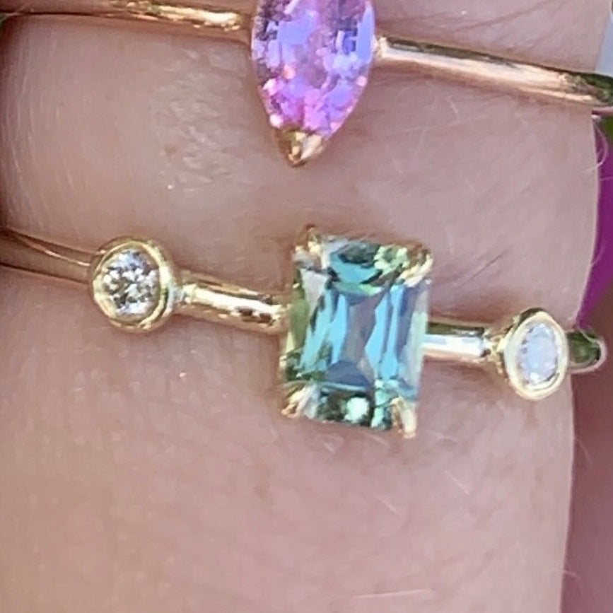 Gem Candy Tiny Green Tourmaline 2 Bezel Diamond Ring - Nina Segal Jewelry