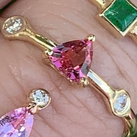 Gem Candy Pink Tourmaline Trillion 2 Bezel Diamond Ring - Nina Segal Jewelry