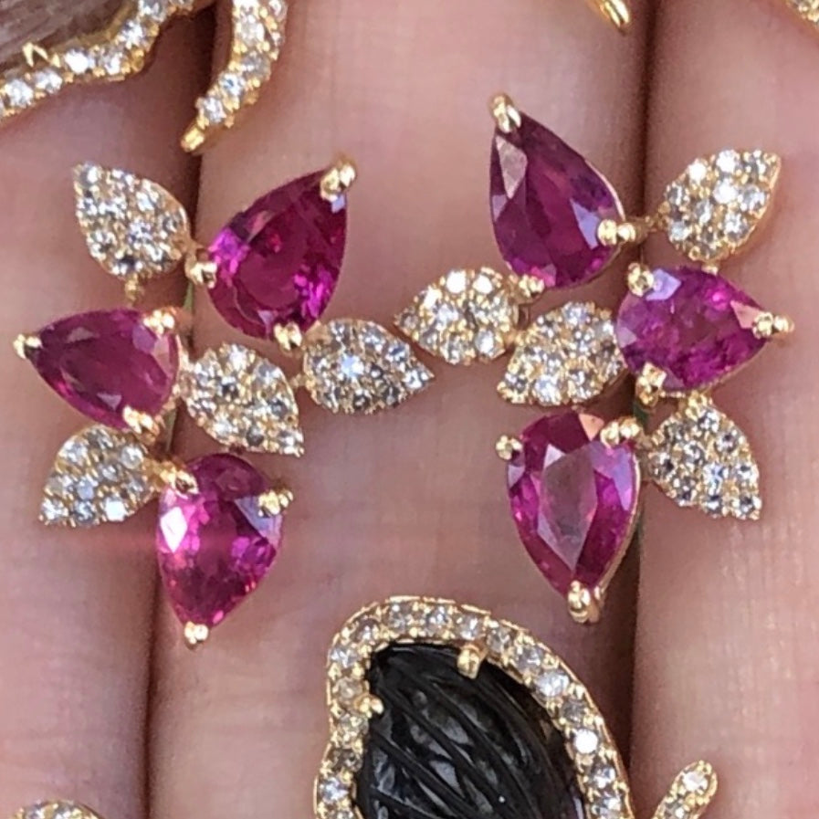 Ruby Diamond Petal Studs - Nina Segal Jewelry