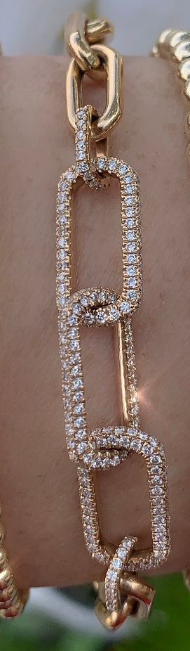18K Rose Gold Diamond Oval Link Chain Bracelet - Nina Segal Jewelry