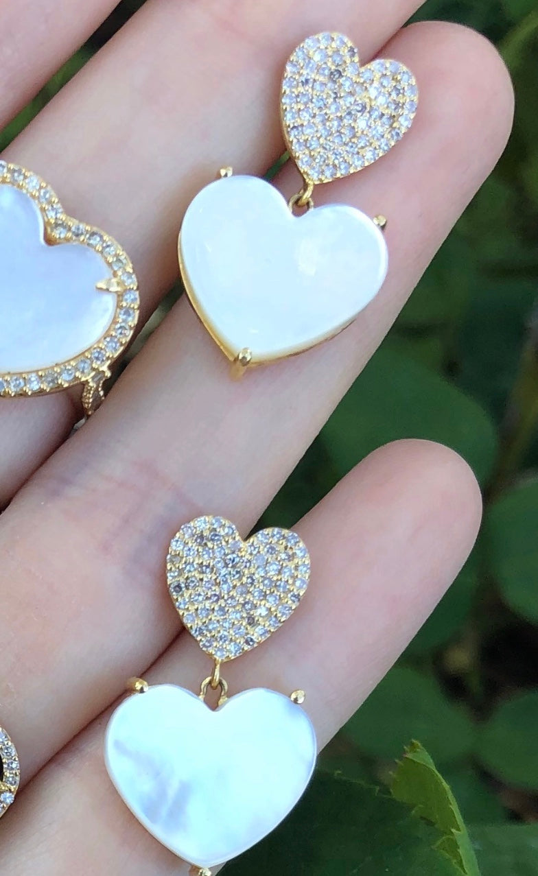 Mother of Pearl Diamond Heart Drop Earrings - Nina Segal Jewelry