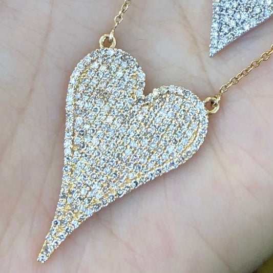 Big Pave Elongated Diamond Heart Necklace - Nina Segal Jewelry