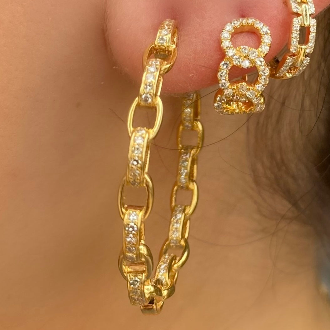 Open Chain Link Hard Diamond Hoops - Nina Segal Jewelry