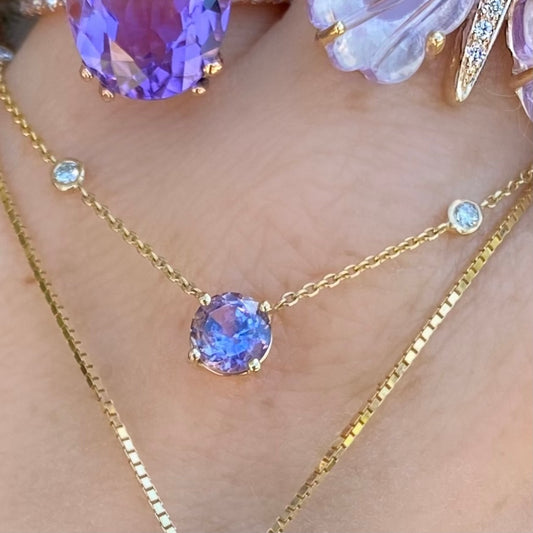 Sapphire Prong Round Necklace with Diamond Bezels - Nina Segal Jewelry