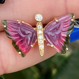 Carved Watermelon Tourmaline Butterfly Ring - Nina Segal Jewelry