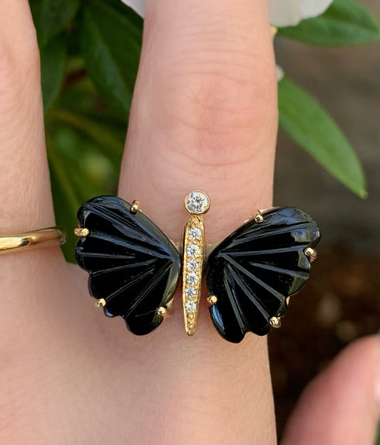 Medium Black Onyx Butterfly Ring - Nina Segal Jewelry