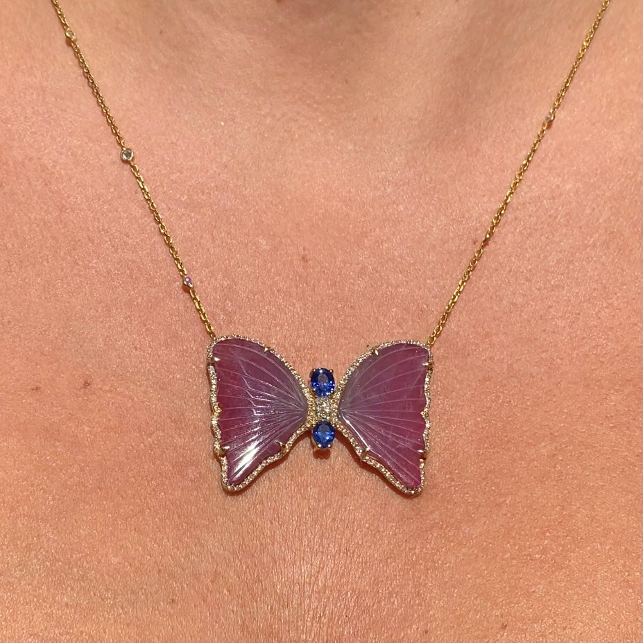 Tourmaline Butterfly Diamond Sapphire Necklace