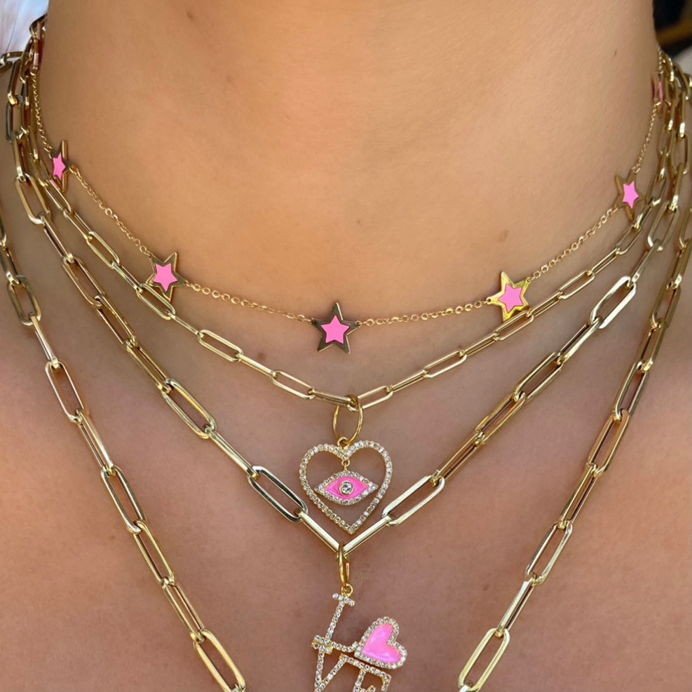 Pink Enamel Star Necklace