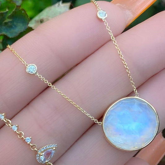 Bezel Set Rose Cut Moonstone Diamond Bezel Necklace