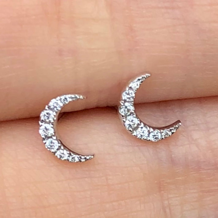 Tiny Pave Moon Studs - Nina Segal Jewelry