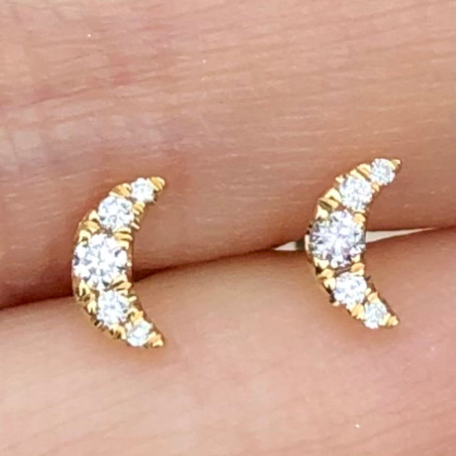 Extra Tiny Pave Moon Studs - Nina Segal Jewelry