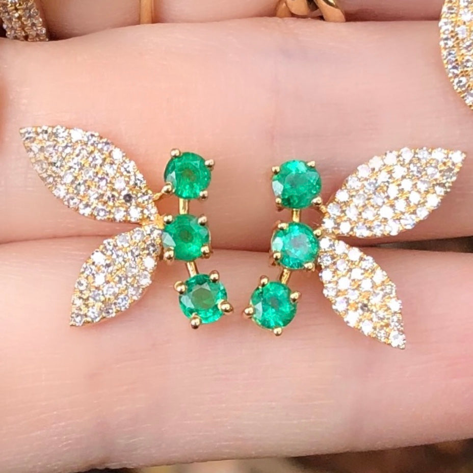 Emerald Dragonfly Diamond Earrings - Nina Segal Jewelry