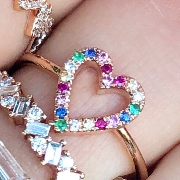 Rainbow Sapphire Open Heart Ring - Nina Segal Jewelry