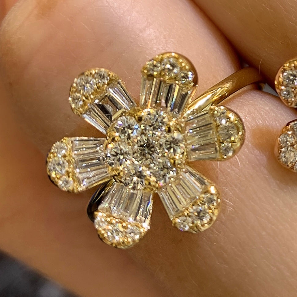 Large Baguette Flower Daisy Diamond Ring - Nina Segal Jewelry