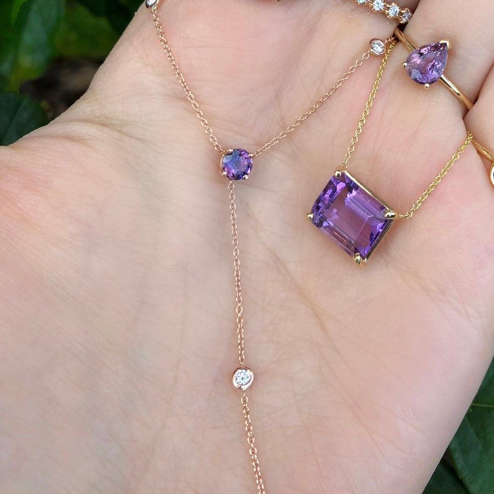 Gem Candy Purple Sapphire 9 Diamond Bezel Lariat - Nina Segal Jewelry