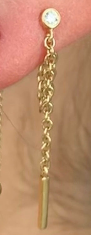 Diamond Bezel Chain Stud Chain Loop Drop Earrings - Nina Segal Jewelry