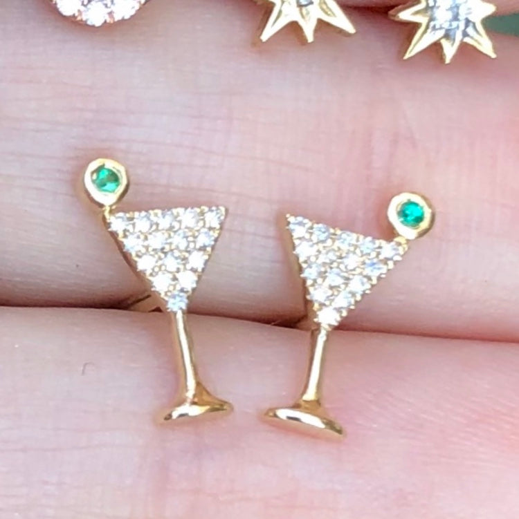 Martini Diamond Emerald Studs - Nina Segal Jewelry
