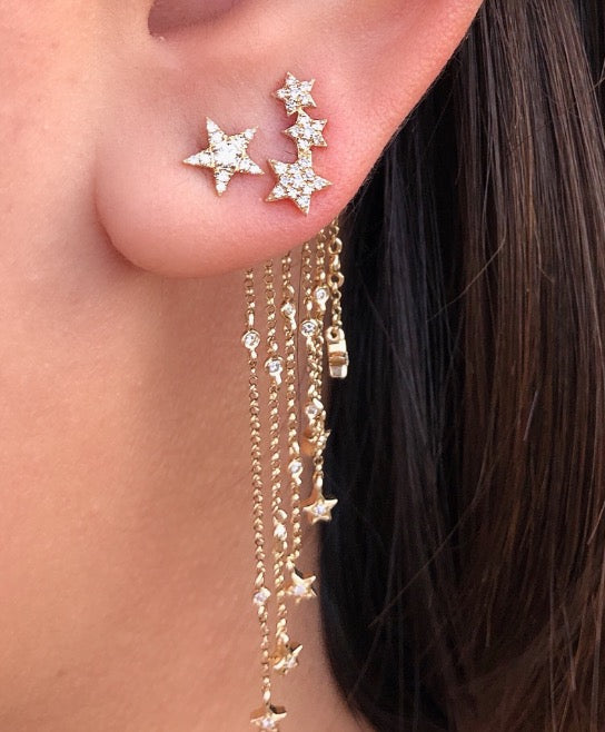 3 Star Studs with Bezel and Star Chain Backings - Nina Segal Jewelry