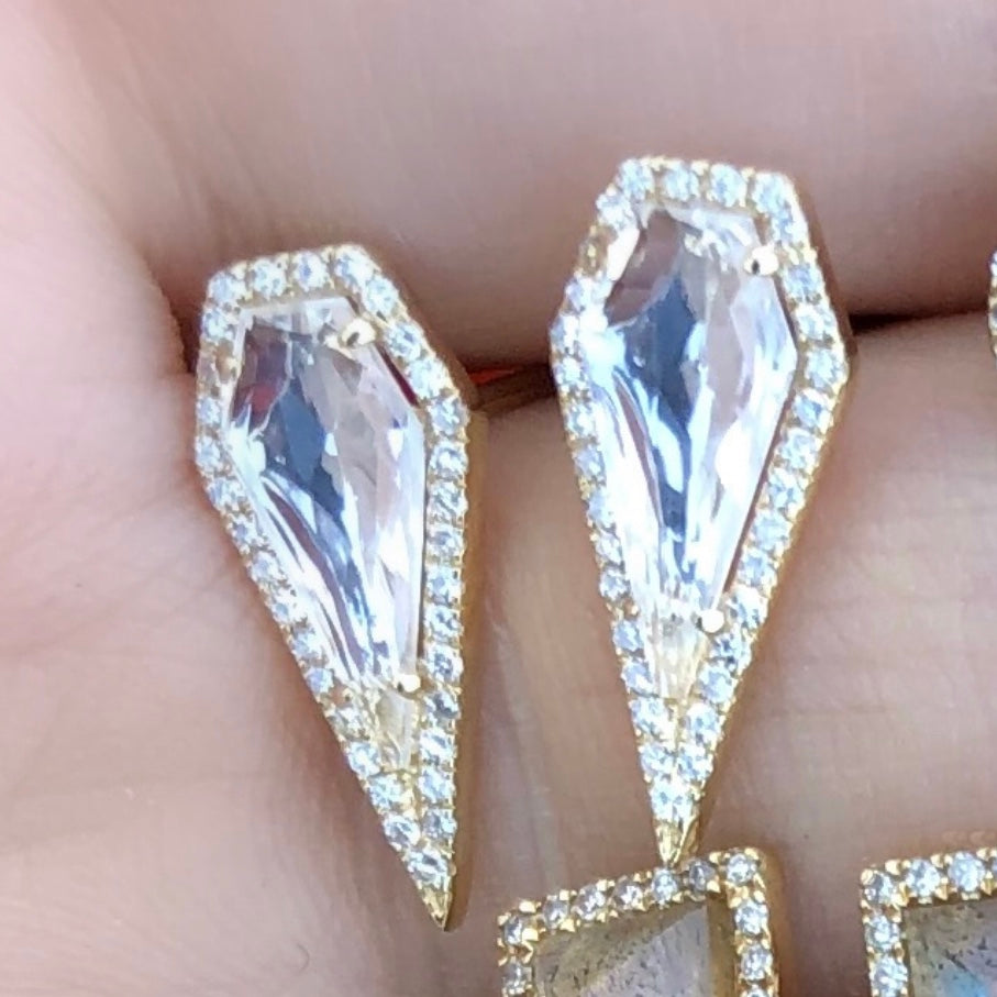 White Topaz Spike Diamond Studs - Nina Segal Jewelry