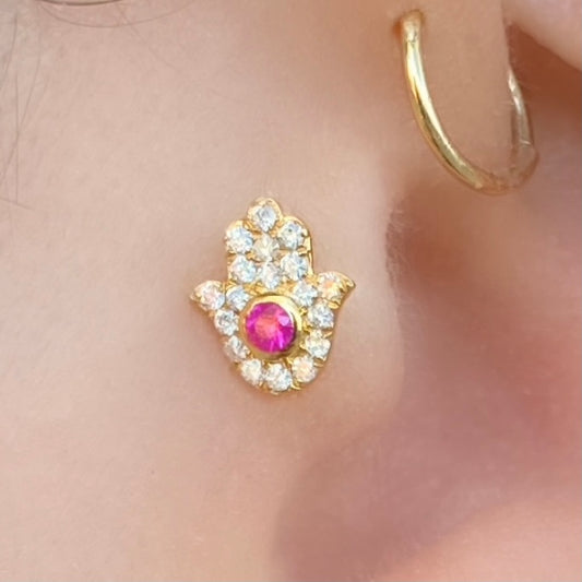 Ruby Hamsa Diamond Studs