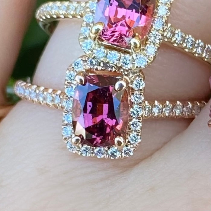 Pink Spinel Cushion Cut Diamond Halo Ring - Nina Segal Jewelry