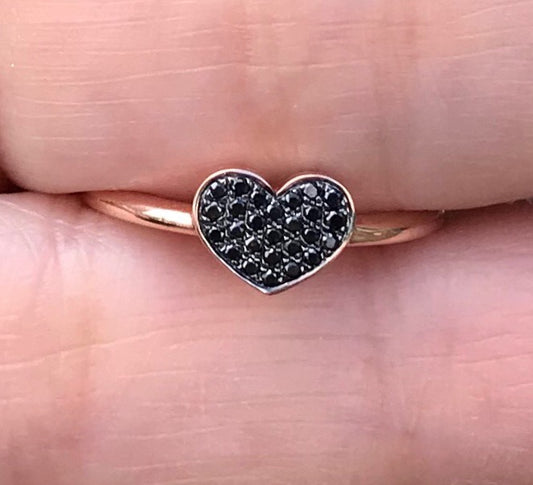 Black Diamond Heart Pinky/Midi Ring - Nina Segal Jewelry