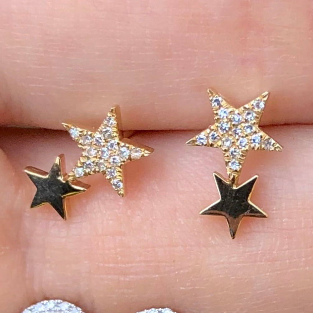 Double Star Half Diamond Studs - Nina Segal Jewelry