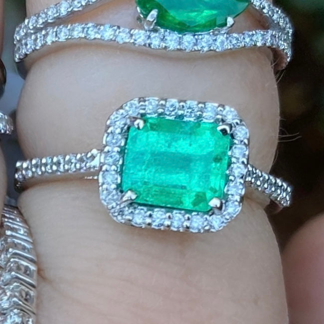 Emerald Diamond Halo Square Cut Ring - Nina Segal Jewelry
