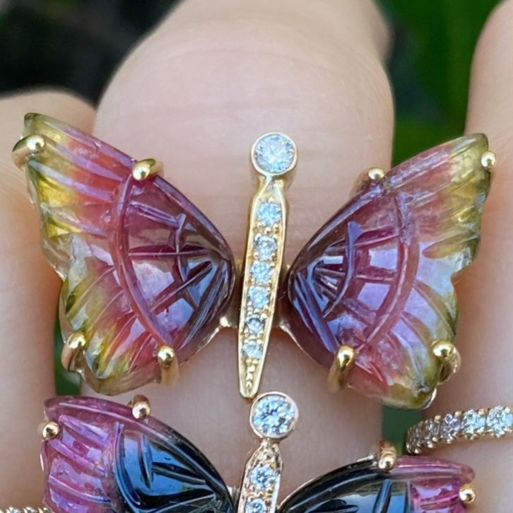 Carved Watermelon Tourmaline Butterfly Ring - Nina Segal Jewelry