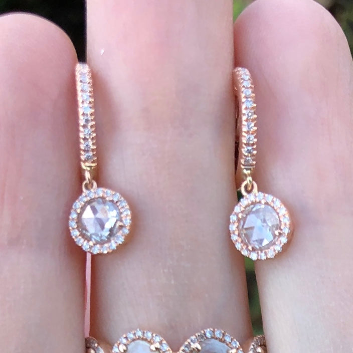 Round Rose Cut Diamond Drop Earrings - Nina Segal Jewelry