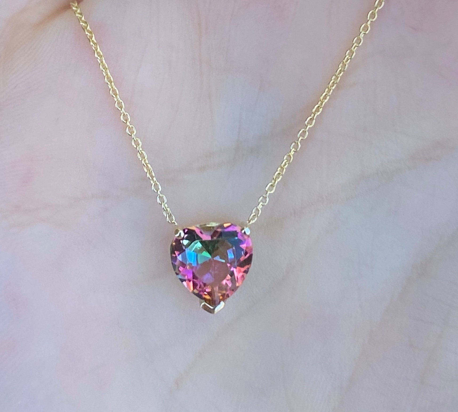 Pink Mystic Topaz Gem Candy Heart Necklace - Nina Segal Jewelry