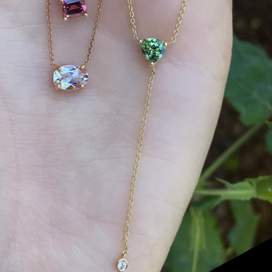 Trillion Green Tourmaline Diamond Lariat Necklace - Nina Segal Jewelry