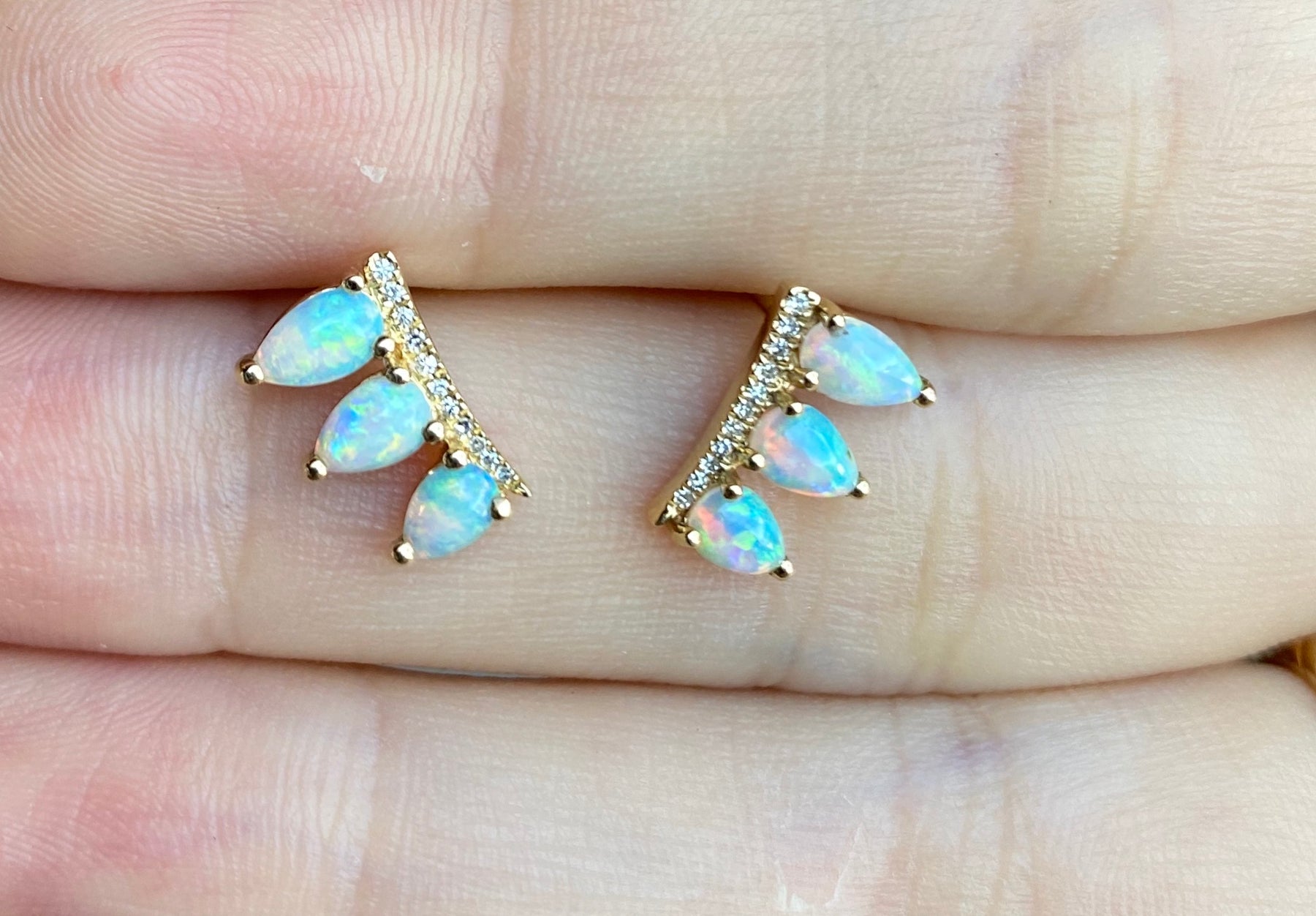 3 Opal Pear Diamond Climber Studs - Nina Segal Jewelry