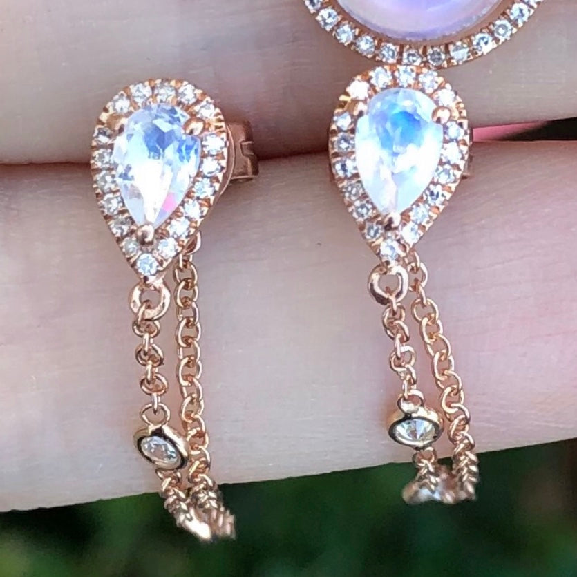 Moonstone Diamond Pear Chain Bezel Earrings - Nina Segal Jewelry