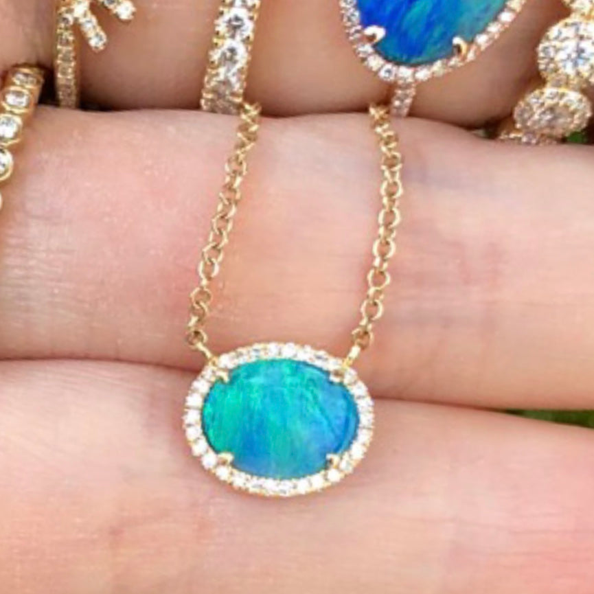 Tiny Organic Opal Diamond Necklace - Nina Segal Jewelry