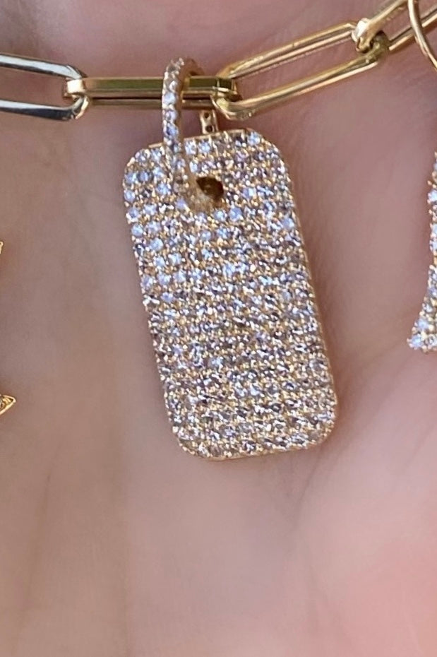 Medium Diamond Pave Dog Tag Pendant - Nina Segal Jewelry