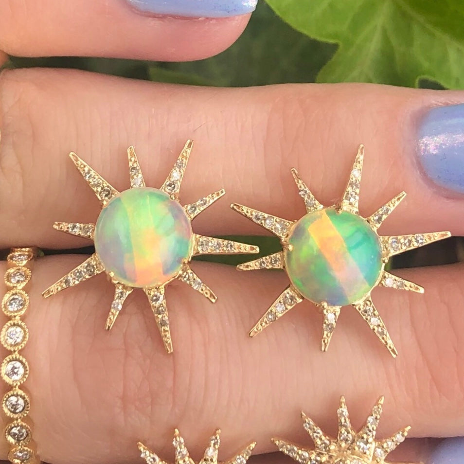 Opal Diamond Sunburst Studs - Nina Segal Jewelry