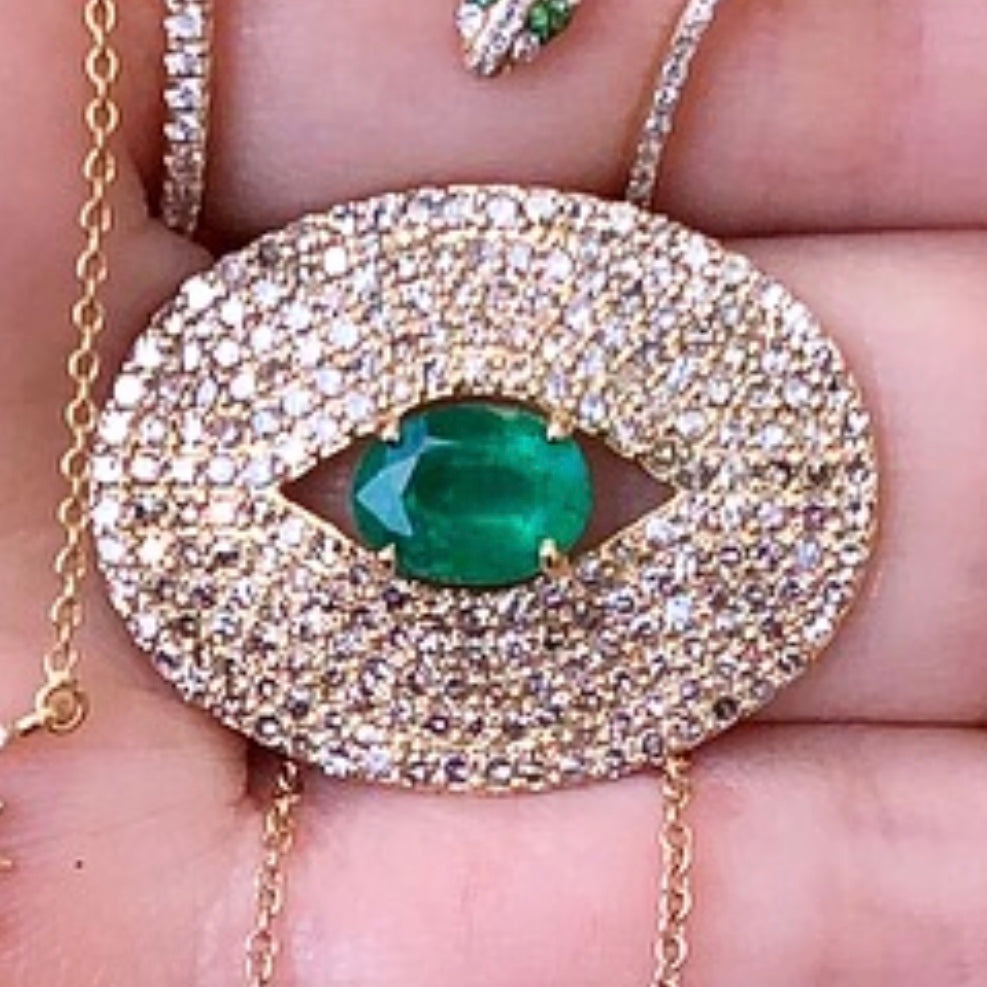 Emerald Pave Diamond Eye Ring - Nina Segal Jewelry