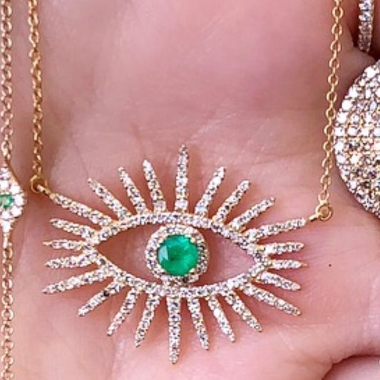 Emerald Diamond Spike Eye Necklace - Nina Segal Jewelry