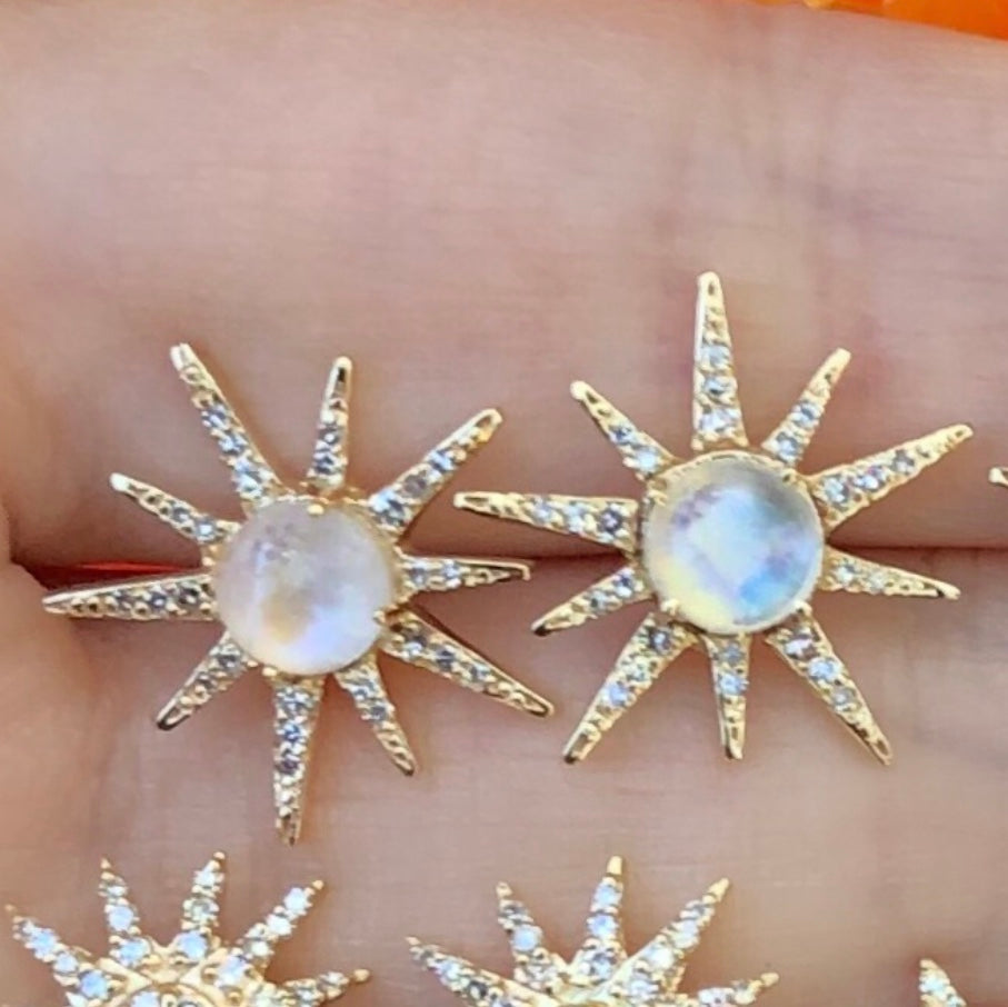 Moonstone Diamond Sunburst Studs - Nina Segal Jewelry